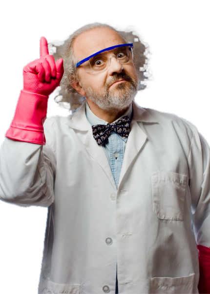 Eccentric scientist pointing upward — the science behind the Toothache Protocol